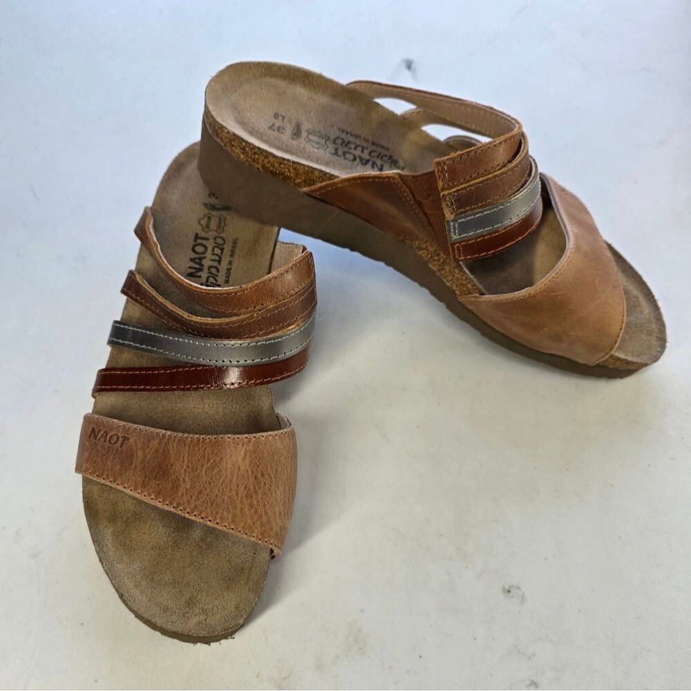 NAOT Peyton Latte Maple Brown Leather Strappy Slip On Comfort Sandals 6 37 - Picture 3 of 6